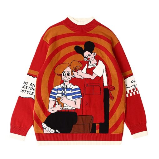Cartoonish Cool Mice Embroidery Knitted Sweater
