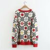 Cartoonish Floral Embroidery Plaid Cardigan Sweater