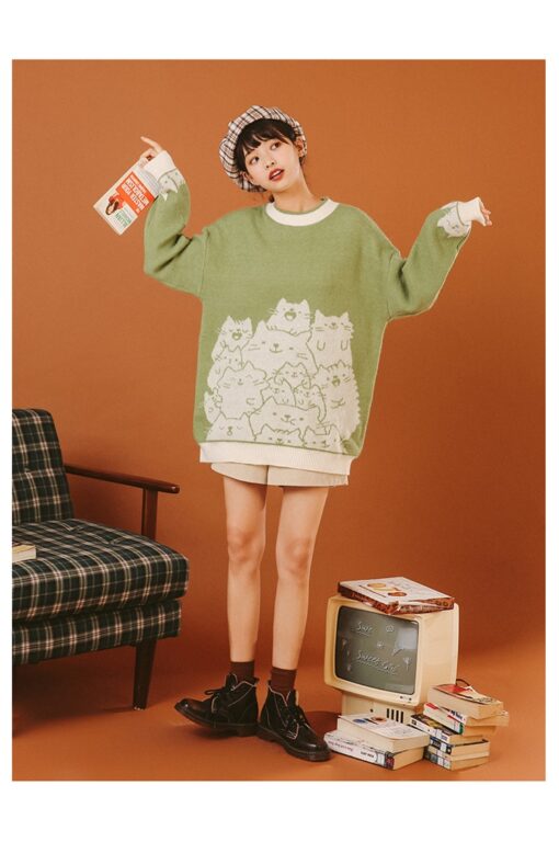 Cats Embroidery Sweater