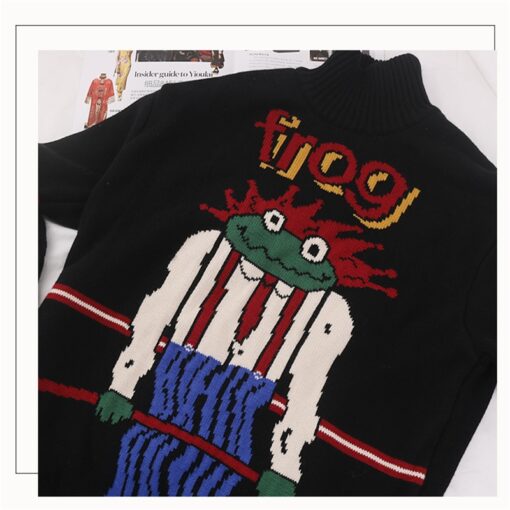 Frog Cool Cartoonish Embroidery Knitted Sweater