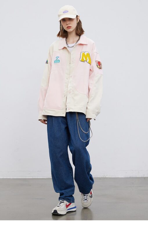 Streetwear Patchwork Corduroy Rainbow Jacket