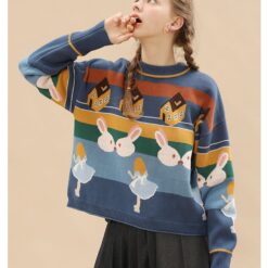 Sweet House Bunny Embroidery Cool Sweater