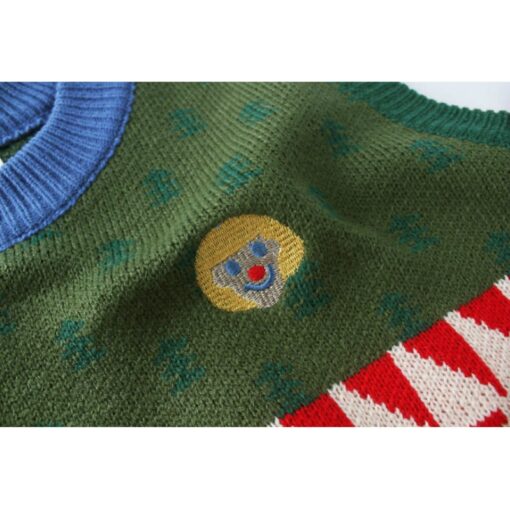 Tree Pattern Cartoonish Embroidery Knitted Sweater