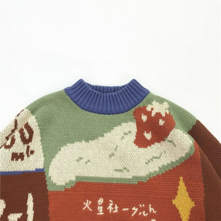 Weirdcore Embroidery Japan Cool Knitted Sweater