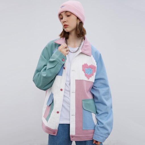 Weirdcore Streetwear Patchwork Heart Jacket
