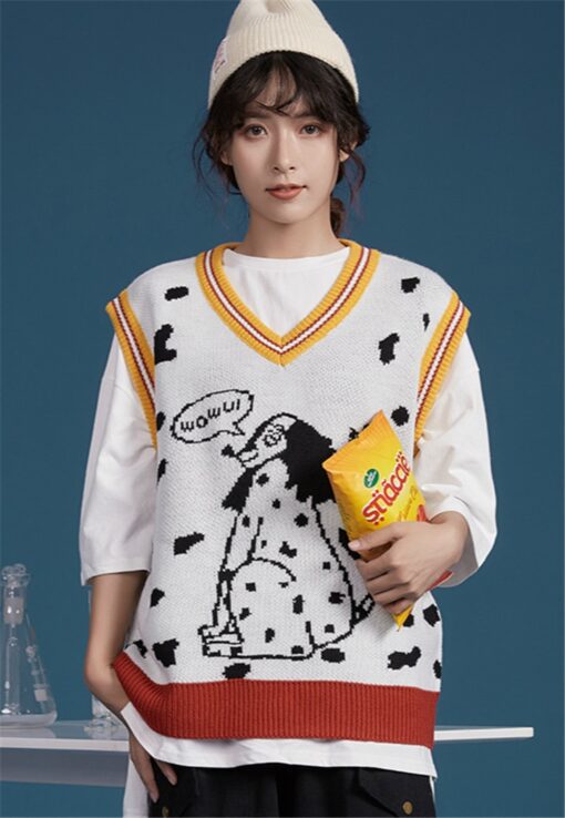 Wow Dog Embroidery Knitted Vest Sweater