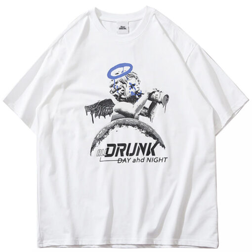 Drunk Angel Boy Print Oversized T-Shirt 3