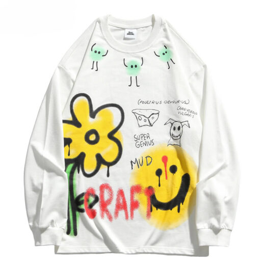 Graffiti Flower Letter Emoji Print Thin Sweatshirt 3