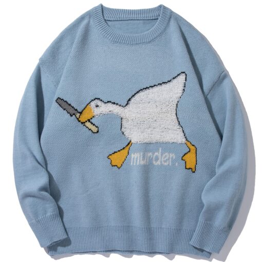 Fighting Goose Pattern Knitted Sweater