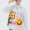 Graffiti Flower Letter Emoji Print Thin Sweatshirt