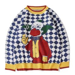 Patchwork Plaid Clown Knitted Sweater