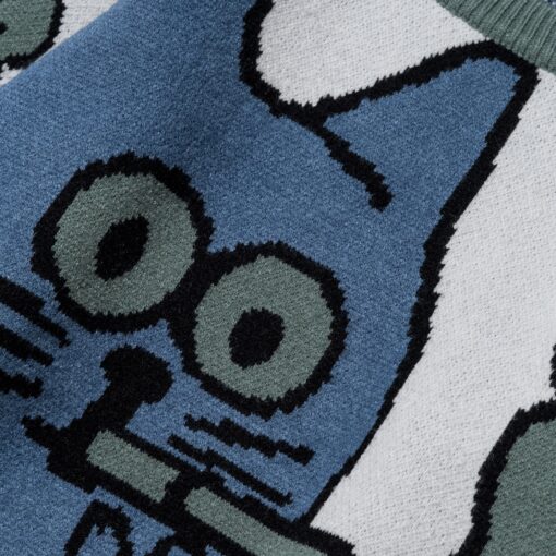 Smoking Cat Pattern Knitted Sweater