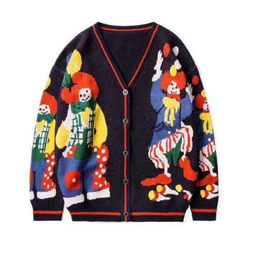 Weird Clown Knitted Streetwear Cardigan