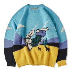 Weirdcore Cartoon Rabbit Diving Knitted Sweater