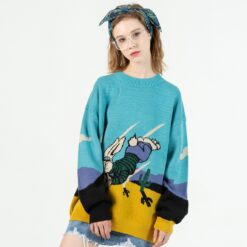 Weirdcore Cartoon Rabbit Diving Knitted Sweater