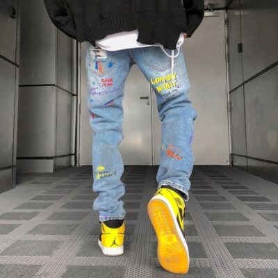 Weirdcore Emoji Graffiti Streetwear Ripped Holes Jean