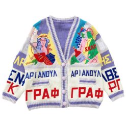 Weirdcore Vintage Graffiti Embroidery Knitted Sweater Cardigan