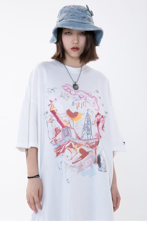 Weirdcore Washed Ripped Graphic Printed T-Shirt